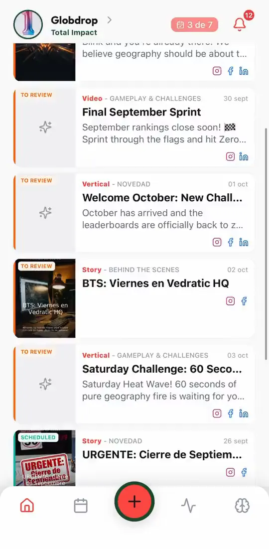 Sindria's post calendar, with a month of scheduled posts
