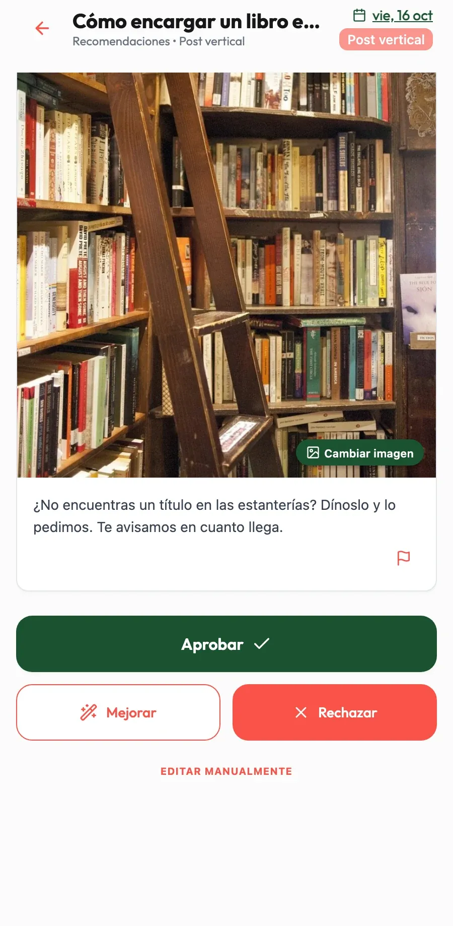 Tus recomendaciones, publicadas. Convierte lo que recomiendas en el mostrador en posts listos para revisar y aprobar.