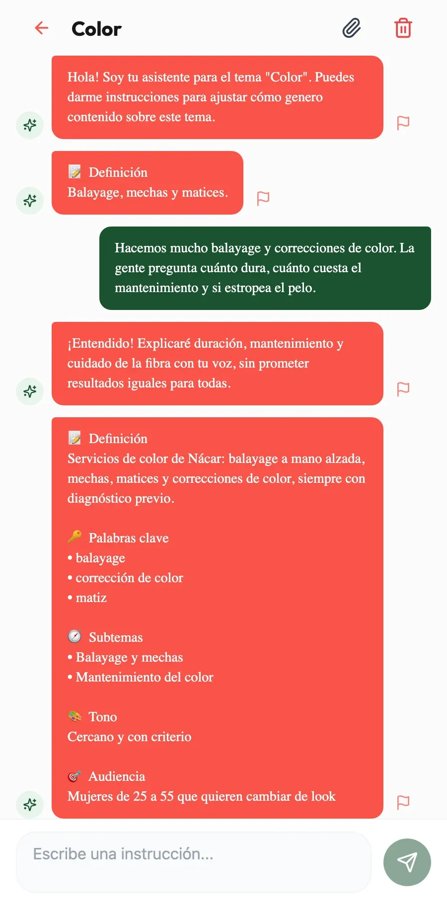 Conoce tu carta de servicios. Cuéntale cómo trabajas el balayage y lo aplicará en cada post.