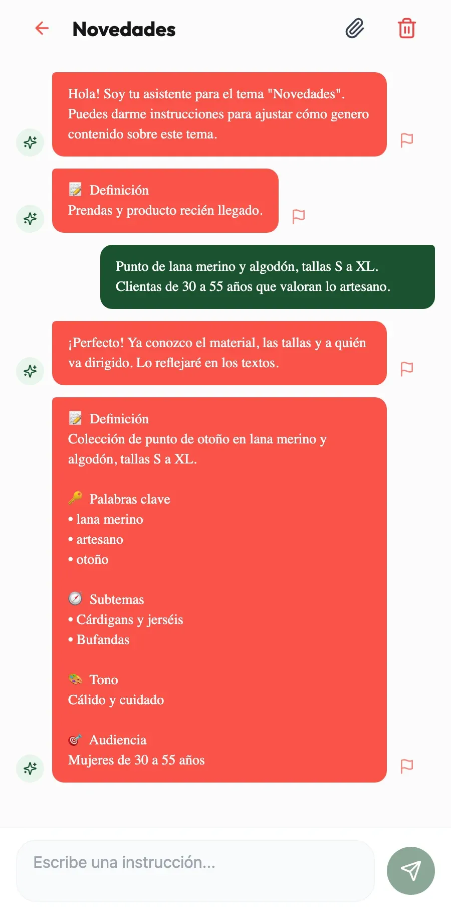 Conoce tu colección. Dile que es lana merino de talleres pequeños y lo usará siempre.