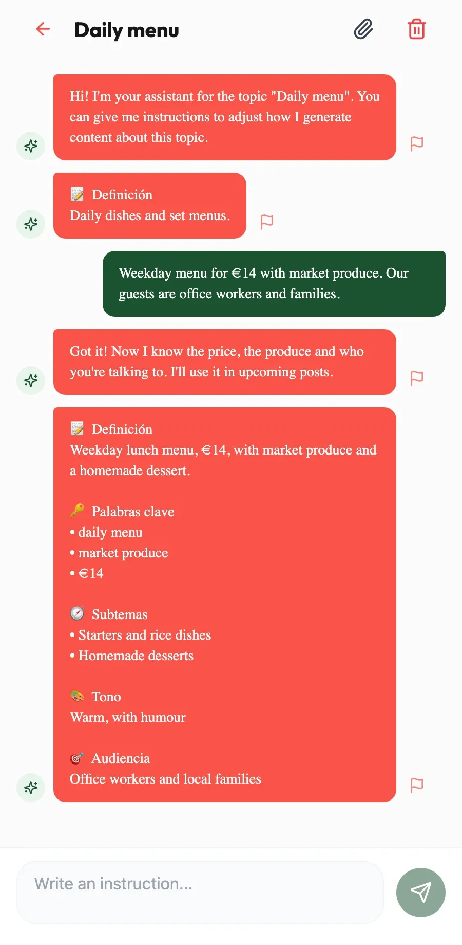 It learns how you cook. Tell it the menu costs €14 and it will remember it in future posts.