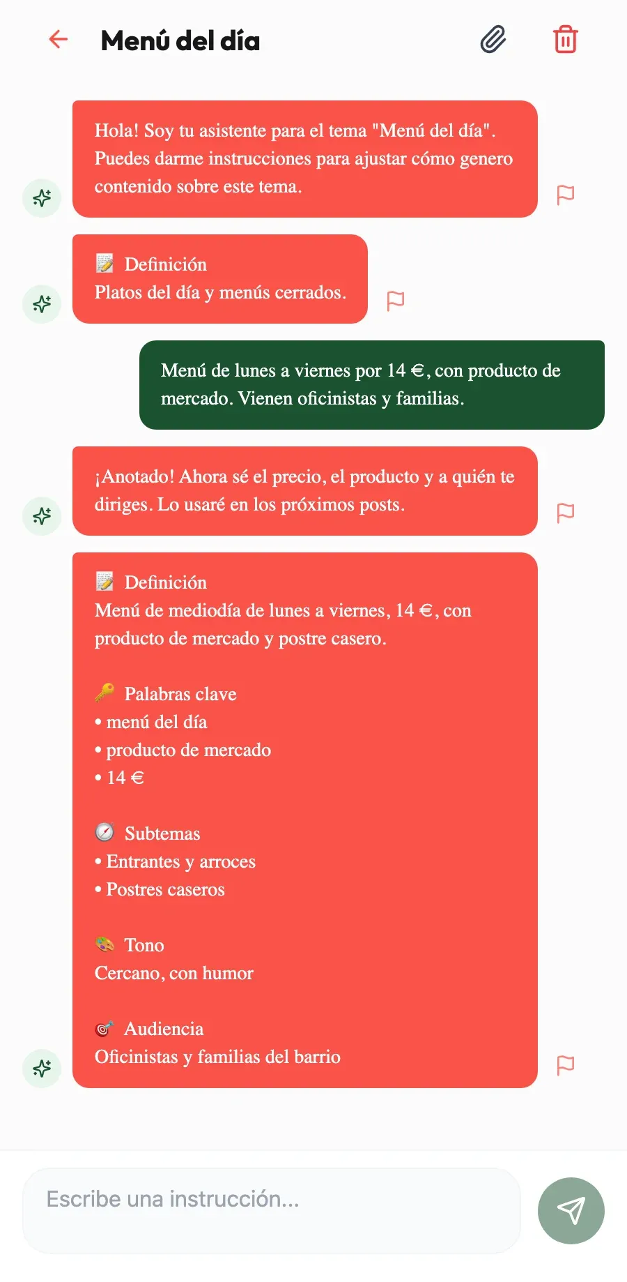 Aprende cómo cocinas. Cuéntale que el menú cuesta 14 € y lo recordará en los próximos posts.