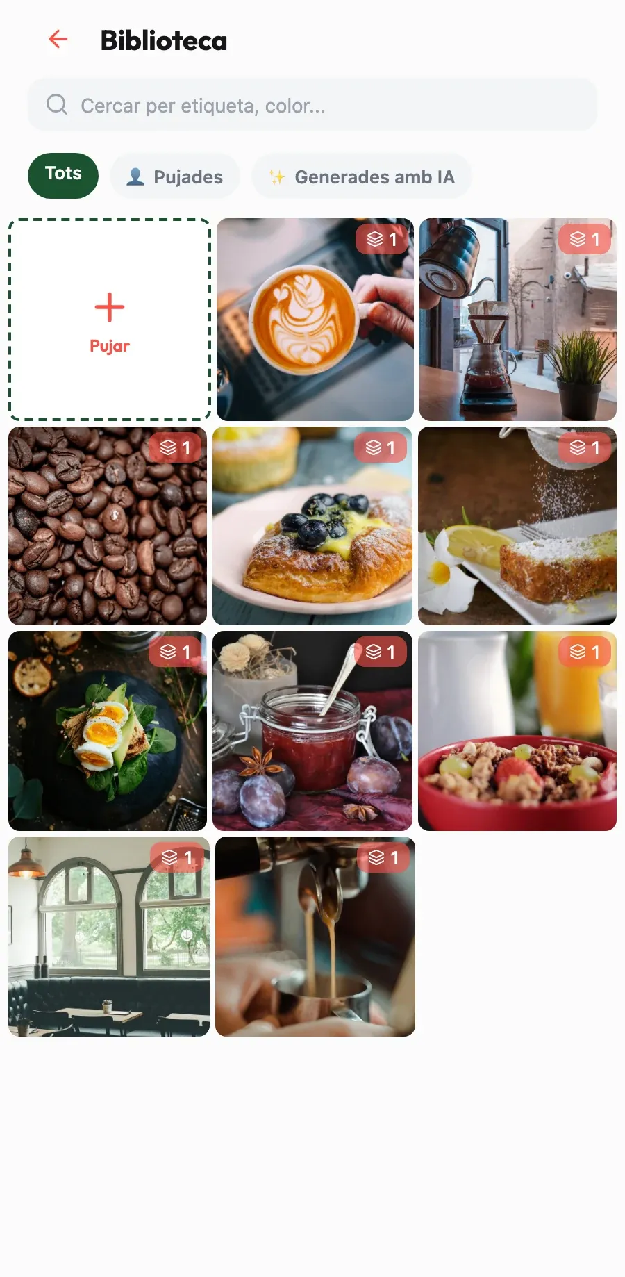 Les teves fotos, ben aprofitades. Puja el latte art i la brioixeria del dia i es reutilitzen en posts i Stories.