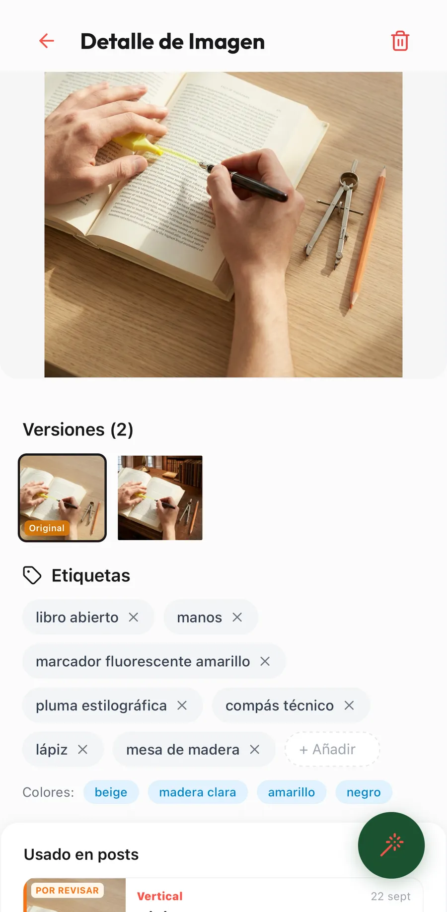 Image detail in Sindria: versions, tags and detected colours